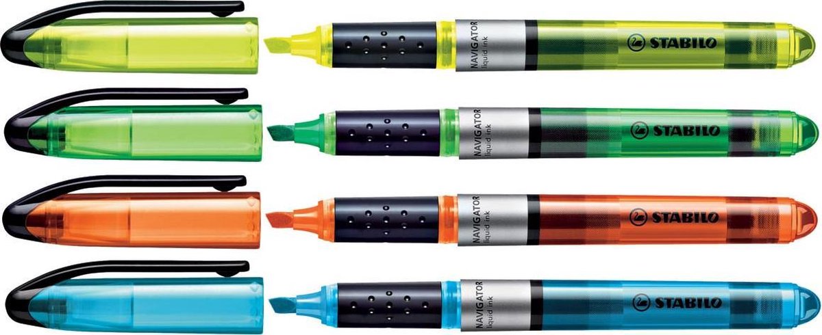 Stabilo Markeerstift Navigator Etui Van 4 Stuks: Geel, Blauw, Groen En - Wit