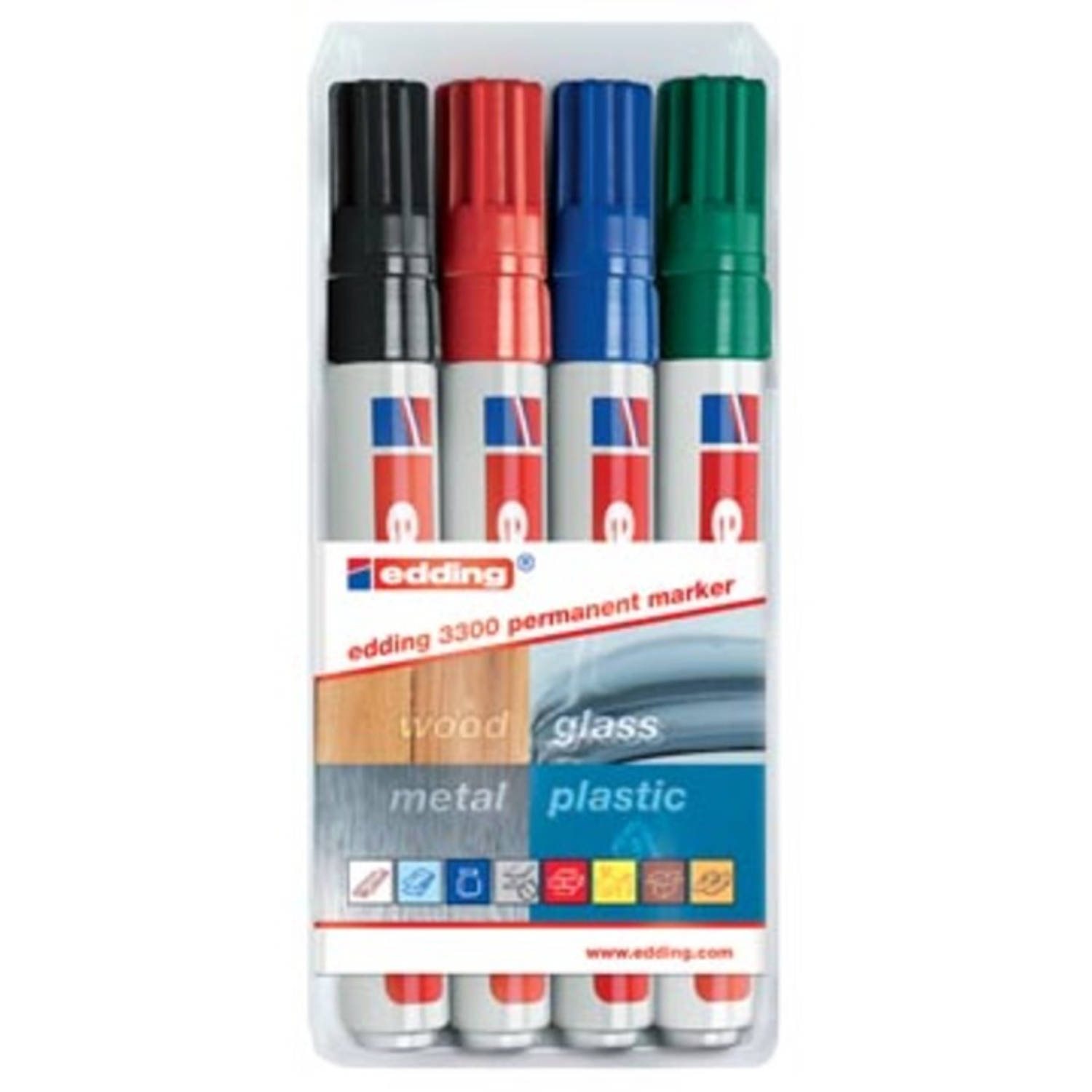 Edding Permanent Marker E-3300 Blister Van 4 Stuks In Geassorteerde Kleuren