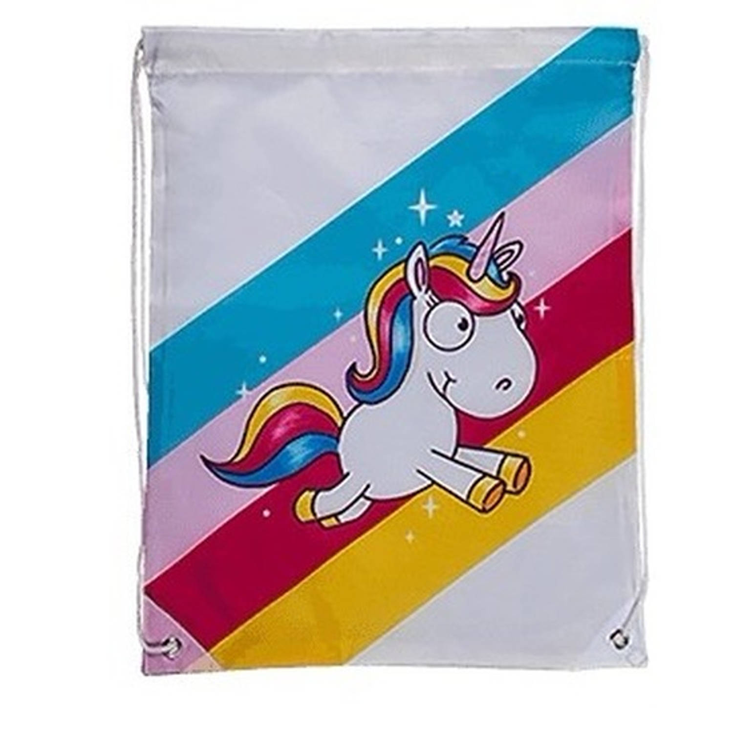 Gymtasje Eenhoorn Met Regenboog 42 Cm - Rugzak / Rugtas - Wit