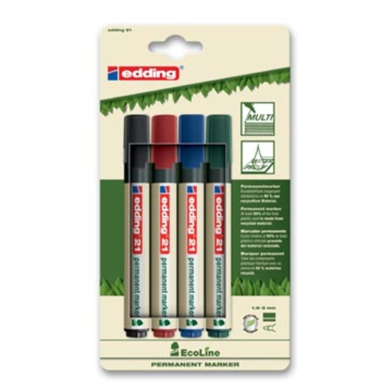 Edding Permanent Marker Ecoline E-21 Set Van 4 Stuks In Geassorteerde Kleuren