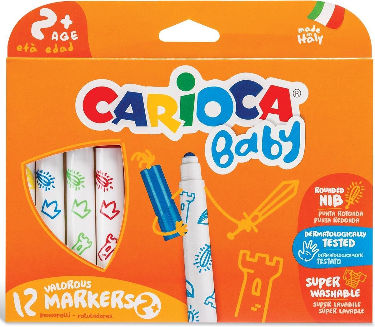 Carioca Viltstifen Baby, Kartonnen Etui Met 12 Stuks In Geassorteerde Kleuren