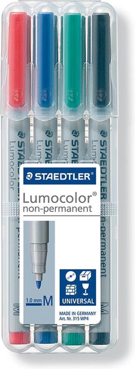 Staedtler Ohp-marker Lumocolor Non-permanent Geassorteerde Kleuren, Box Met 4 Stuks, Medium 1 Mm