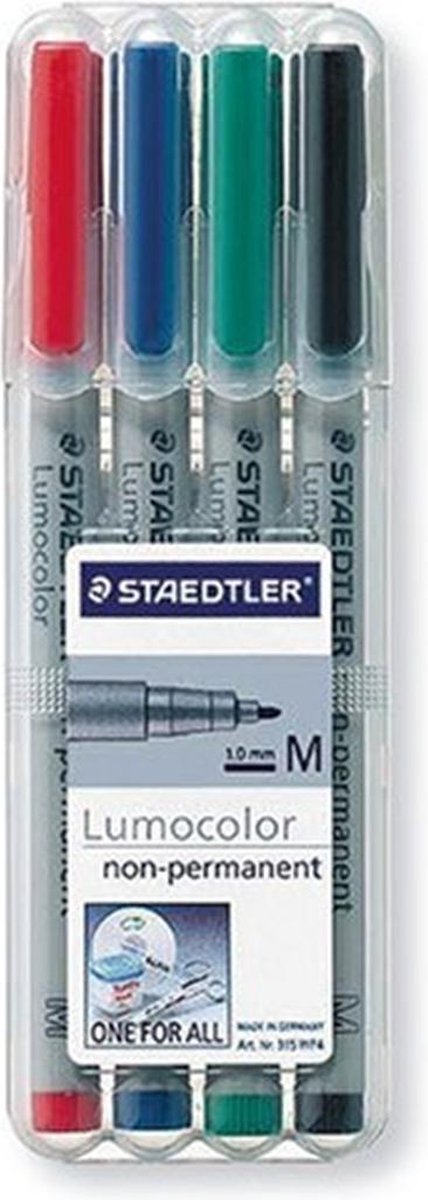 Staedtler Ohp-marker Lumocolor Non-permanent Geassorteerde Kleuren, Box Met 4 Stuks, Medium 1 Mm