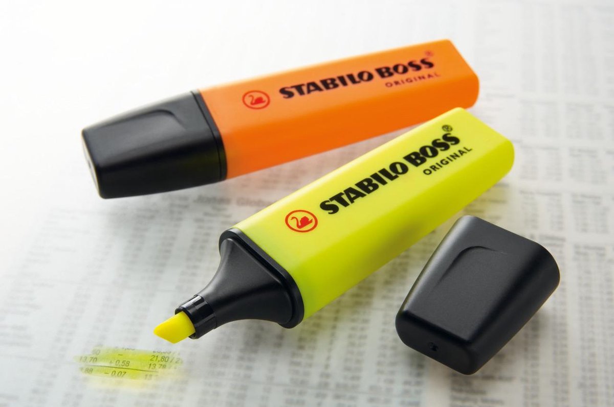 Stabilo Markeerstift Boss Original Plastic Etui Van 6 Stuks: Geel, Groen, Oranje, Roze, Blauw En - Rood