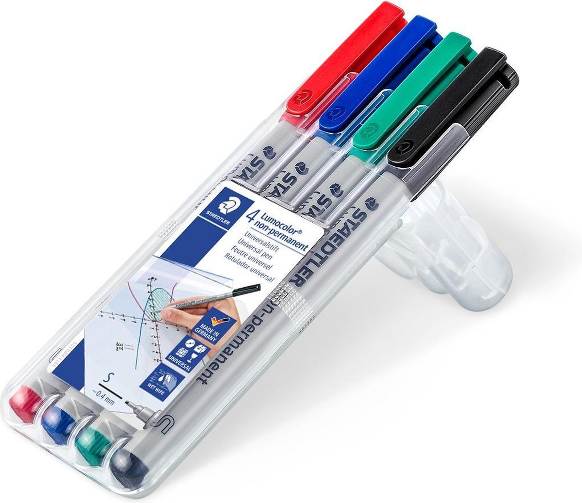 Staedtler Ohp-marker Lumocolor Non-permanent Geassorteerde Kleuren, Box Met 4 Stuks, Superfijn 0,4 Mm