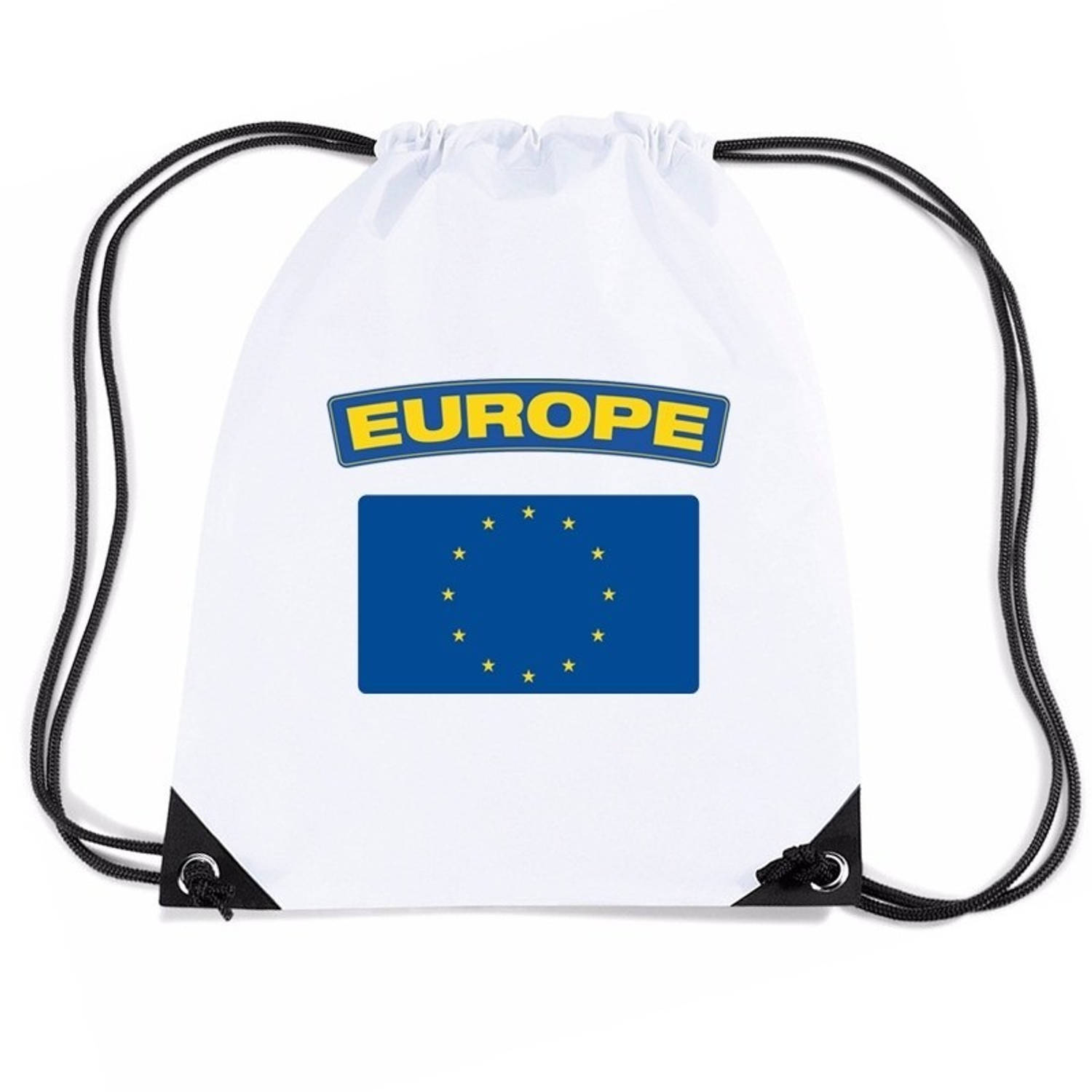 Bellatio Decorations Europa Nylon Rijgkoord Rugzak/ Sporttas Met Europese Vlag - Wit