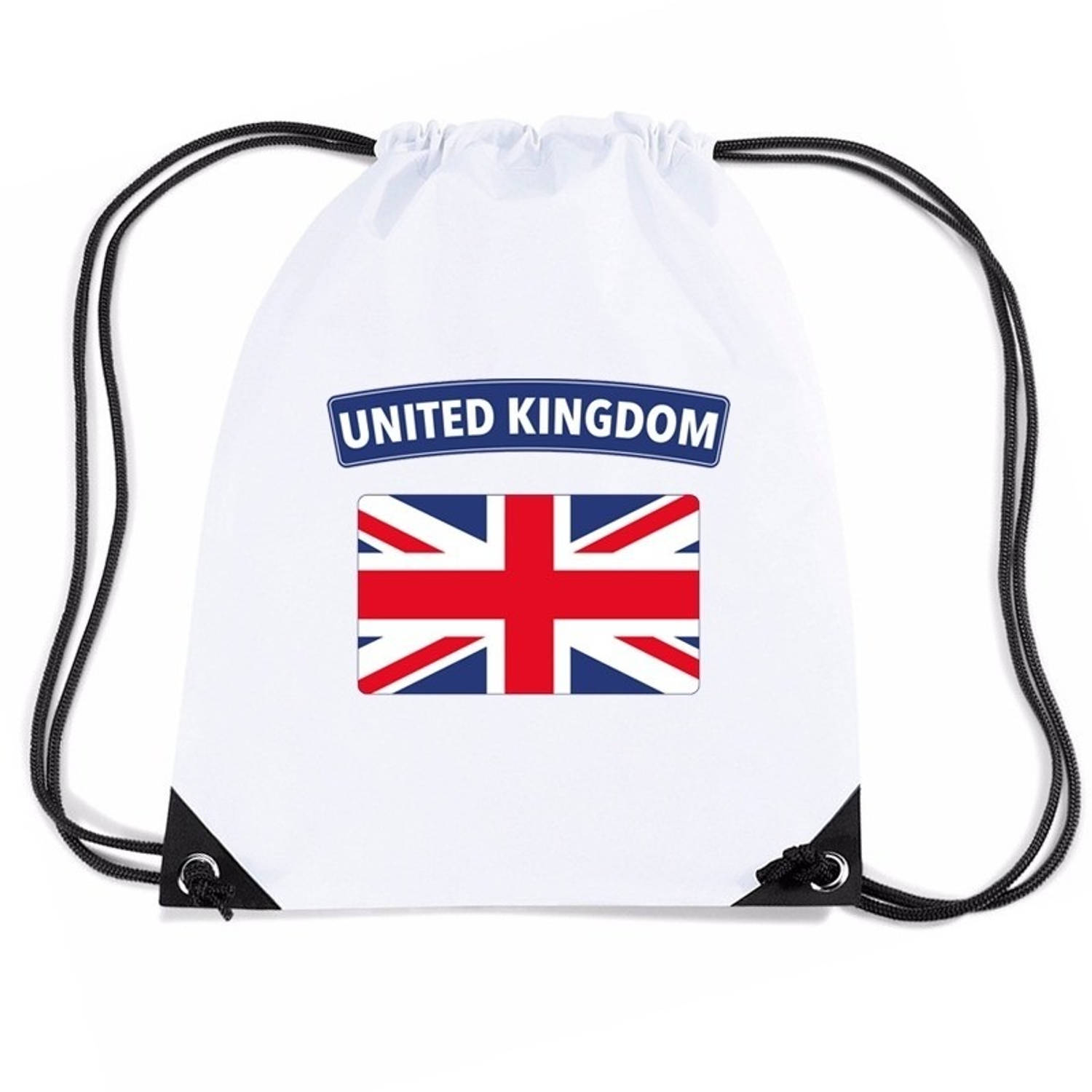 Bellatio Decorations Engeland Nylon Rijgkoord Rugzak/ Sporttas Met Engelse Vlag - Wit