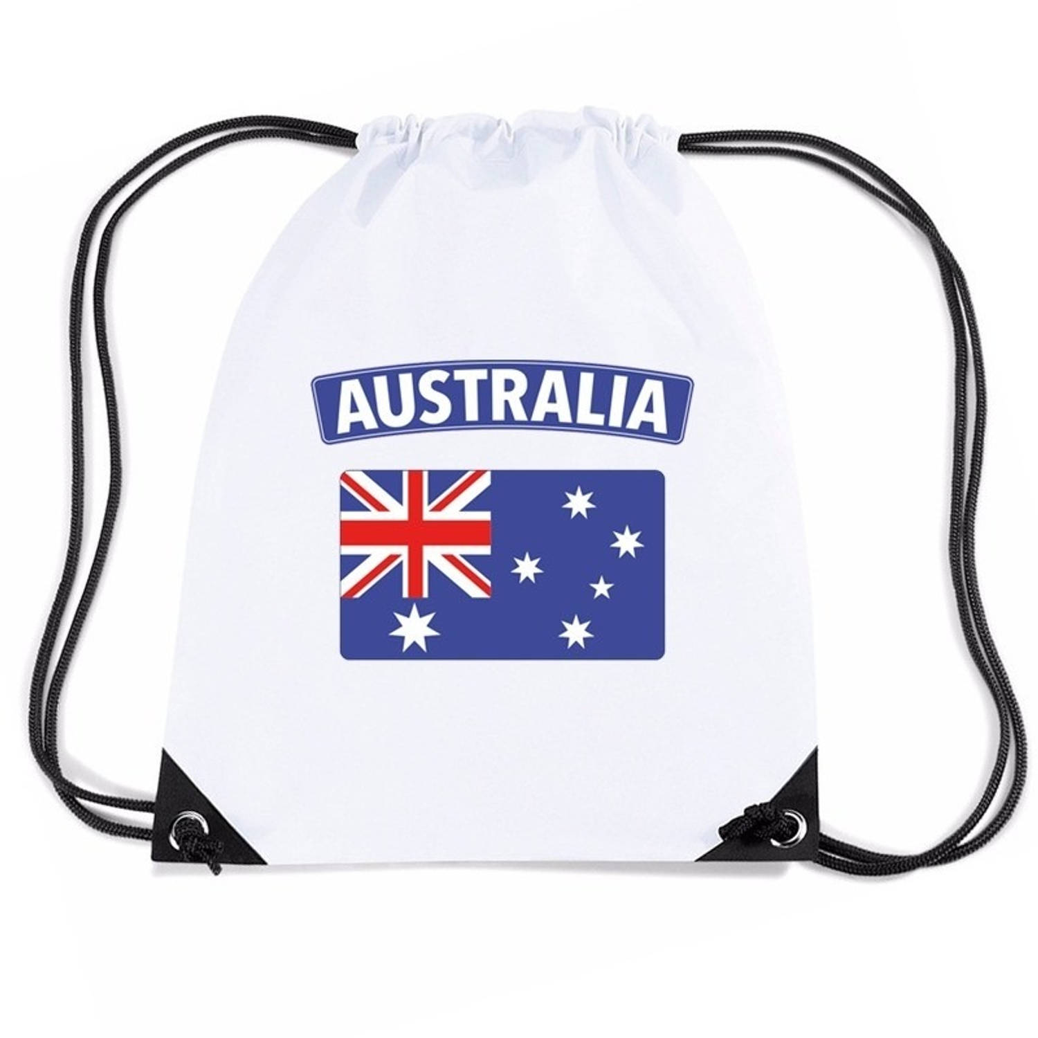 Bellatio Decorations Australie Nylon Rijgkoord Rugzak/ Sporttas Met Australische Vlag - Wit