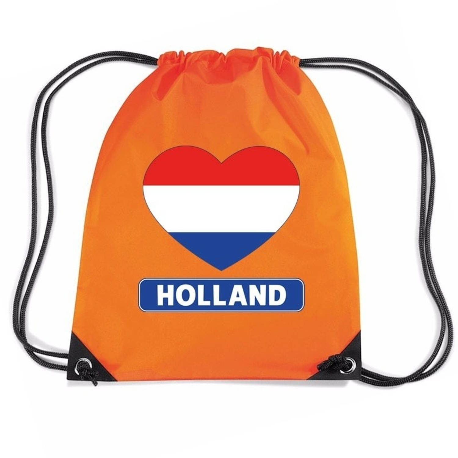 Bellatio Decorations Nylon Rijgkoord Rugzak/ Sporttas Holland Hart Vlag - Oranje