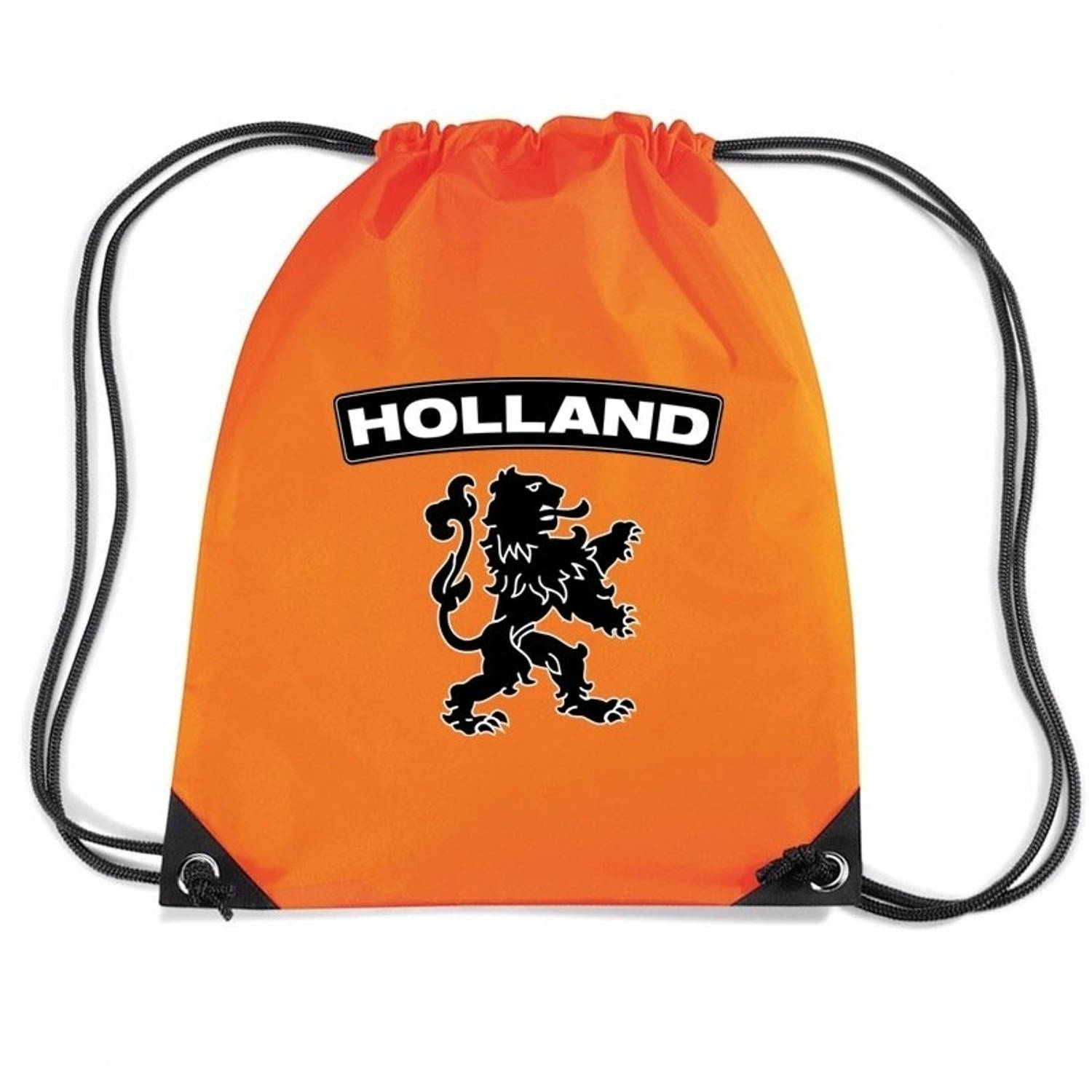 Bellatio Decorations Nylon Rijgkoord Rugzak/ Sporttas Holland Zwarte Leeuw - Oranje