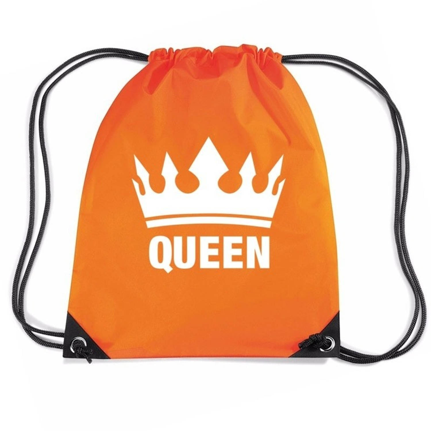 Bellatio Decorations Nylon Rijgkoord Rugzak/ Sporttas Queen - Oranje