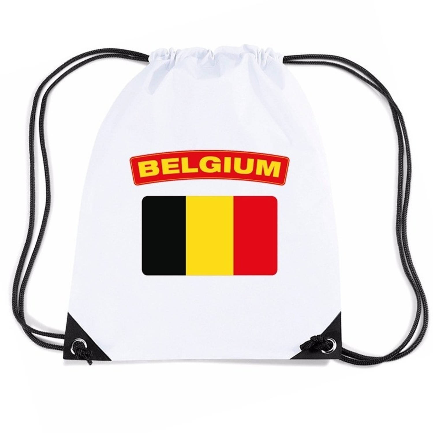 Bellatio Decorations Belgie Nylon Rijgkoord Rugzak/ Sporttas Met Belgische Vlag - Wit