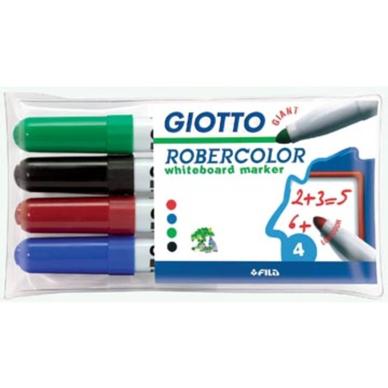 Giotto Robercolor Whiteboardmarker Maxi, Ronde Punt, Etui Met 4 Stuks In Geassorteerde Kleuren