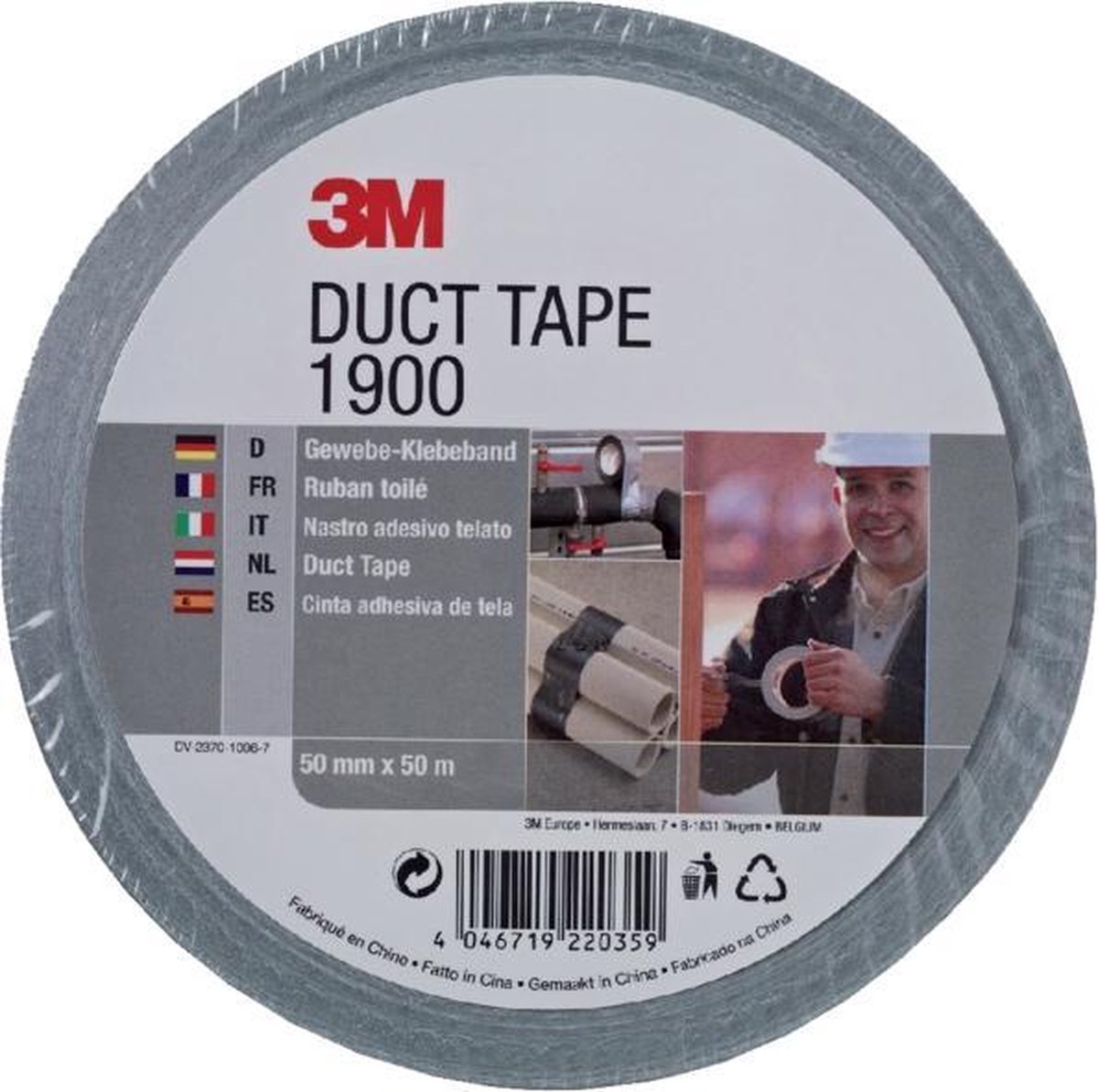 3M™ Duct Tape 1900, Ft 50 Mm X 50 M, Zilver - Wit