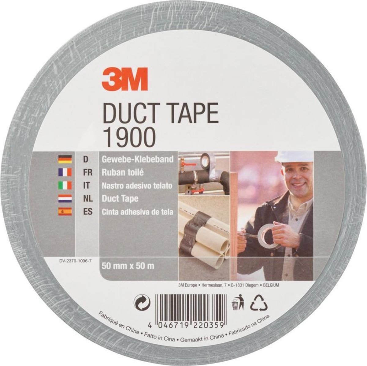 3M™ Duct Tape 1900, Ft 50 Mm X 50 M, Zilver - Wit