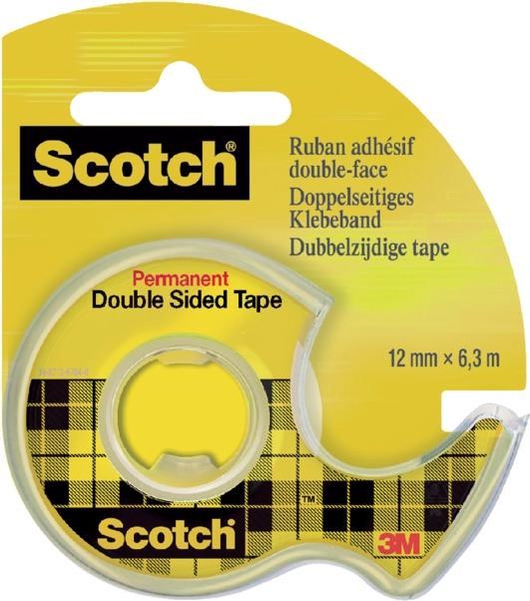 Scotch Dubbelzijdige Plakband Ft 12 Mm X 6,3 M + Afroller