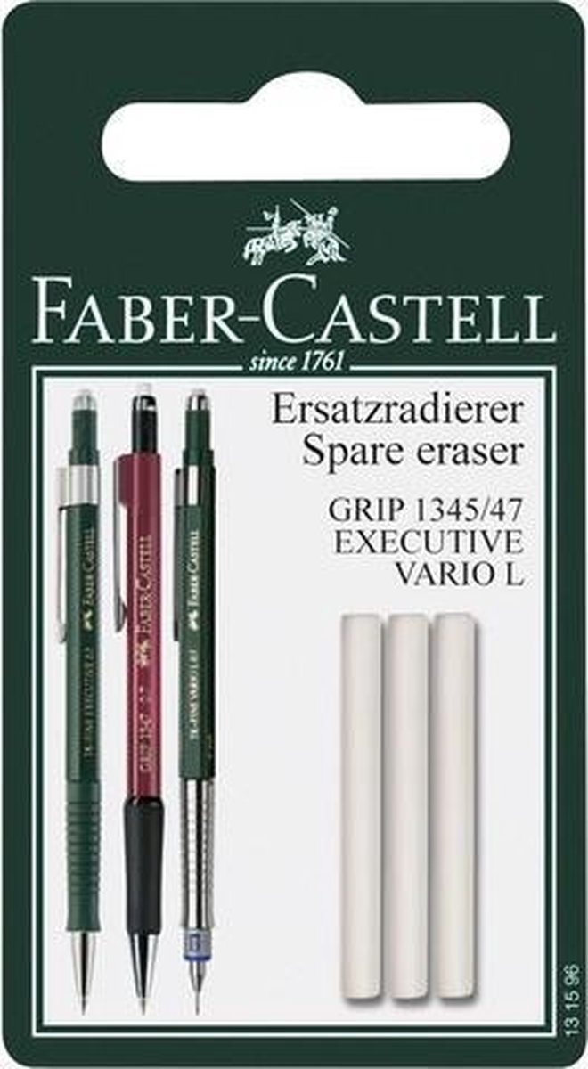 Faber Castell Reservegum Grip 1345/1347 3 Stuks Op Blister - Blanco