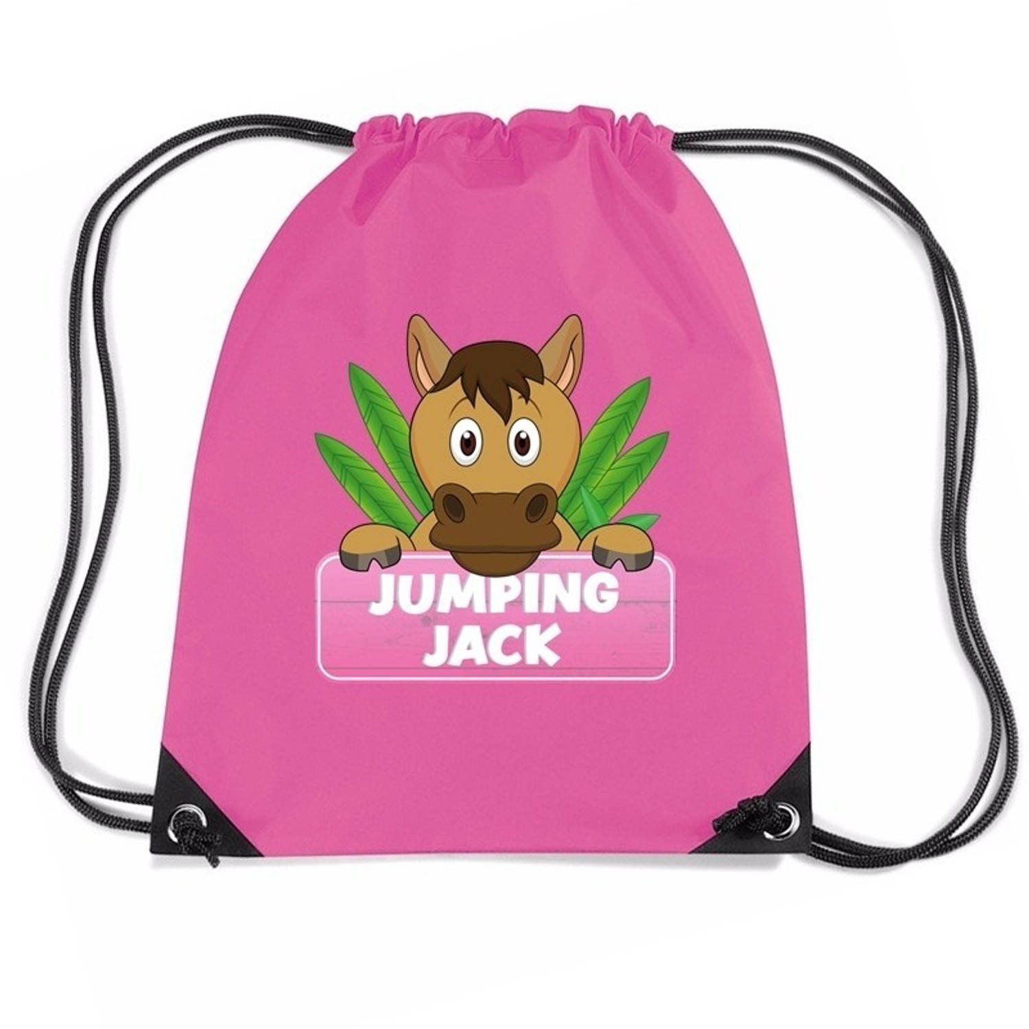 Bellatio Decorations Jumping Jack Paarden Rijgkoord Rugtas / Gymtas 11 Liter - Voor Kinderen - Roze