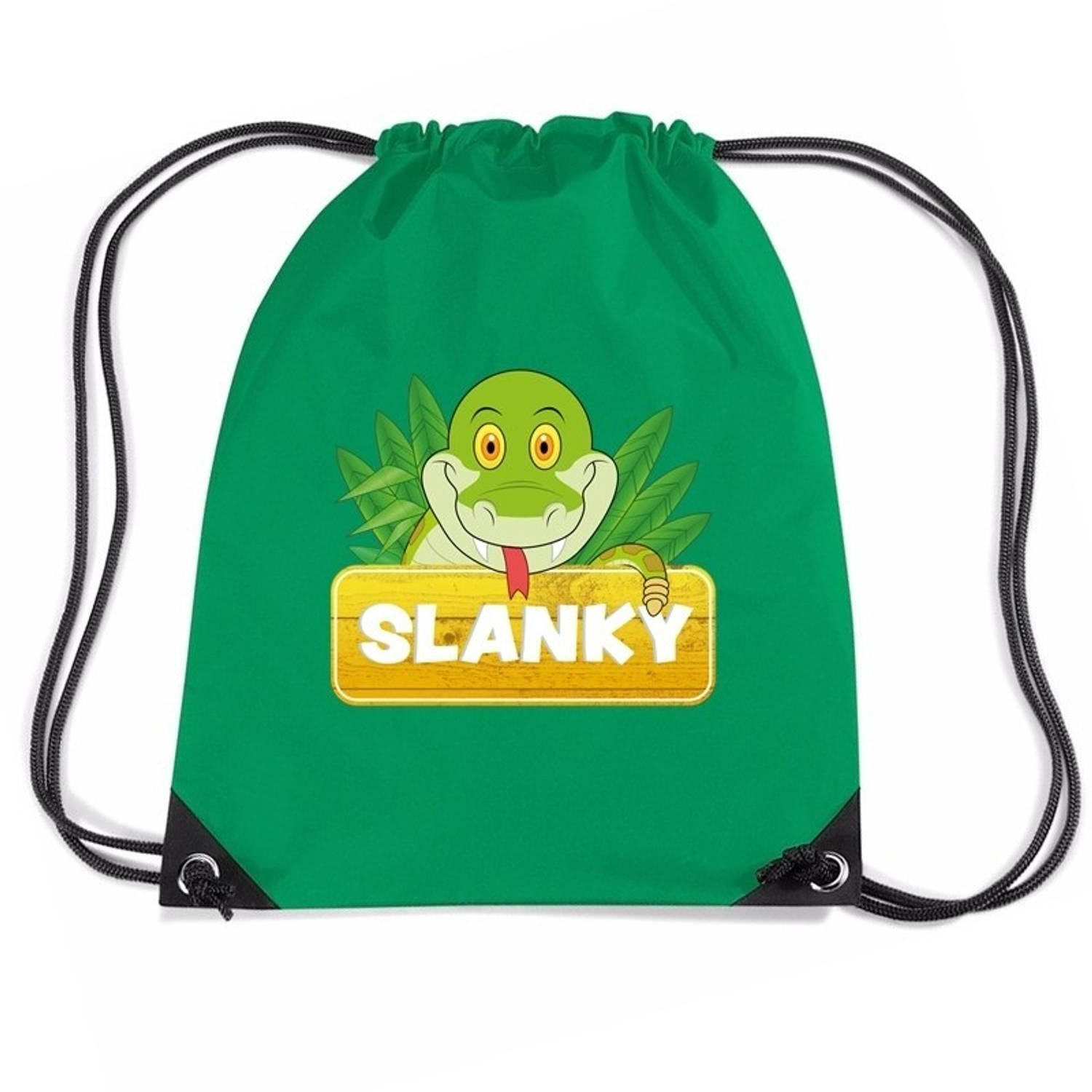 Bellatio Decorations Slanky De Slang Rijgkoord Rugtas / Gymtas - Groen - 11 Liter - Voor Kinderen - Blauw