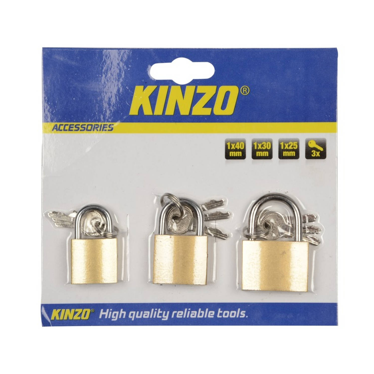 Kinzo Hangsloten Set 3x Stuks - Handige Hang En Sluit Werk Messing Sloten In Verschillende Formaten - Voordeelset