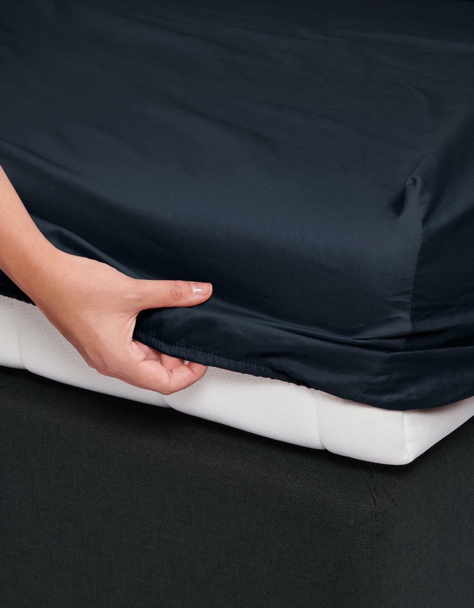 Essenza Satin Hoeslaken - 100% Katoen-satijn - 1-persoons (80x200 Cm) - Nightblue - Blauw