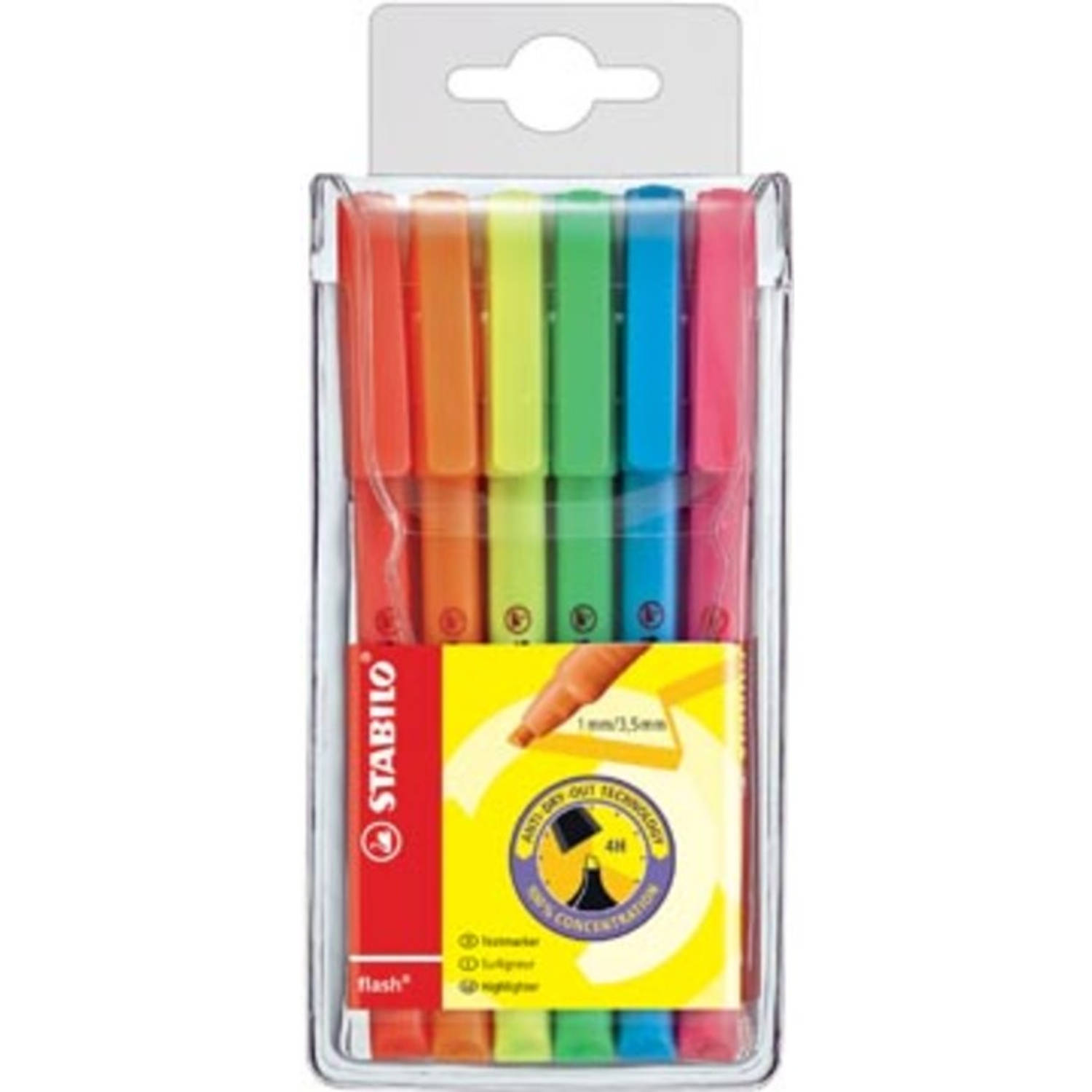 Stabilo Markeerstift Flash, Etui Van 6 Stuks In Geassorteerde Kleuren