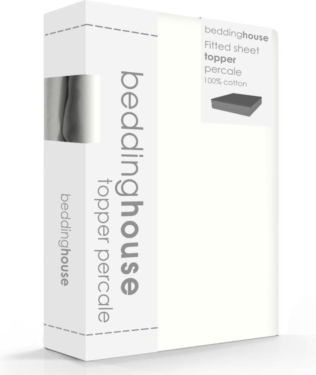 Beddinghouse Percale Katoen Topper Hoeslaken - 100% Percale Katoen - Lits-jumeaux (160x210/220 Cm) - Off White - Wit