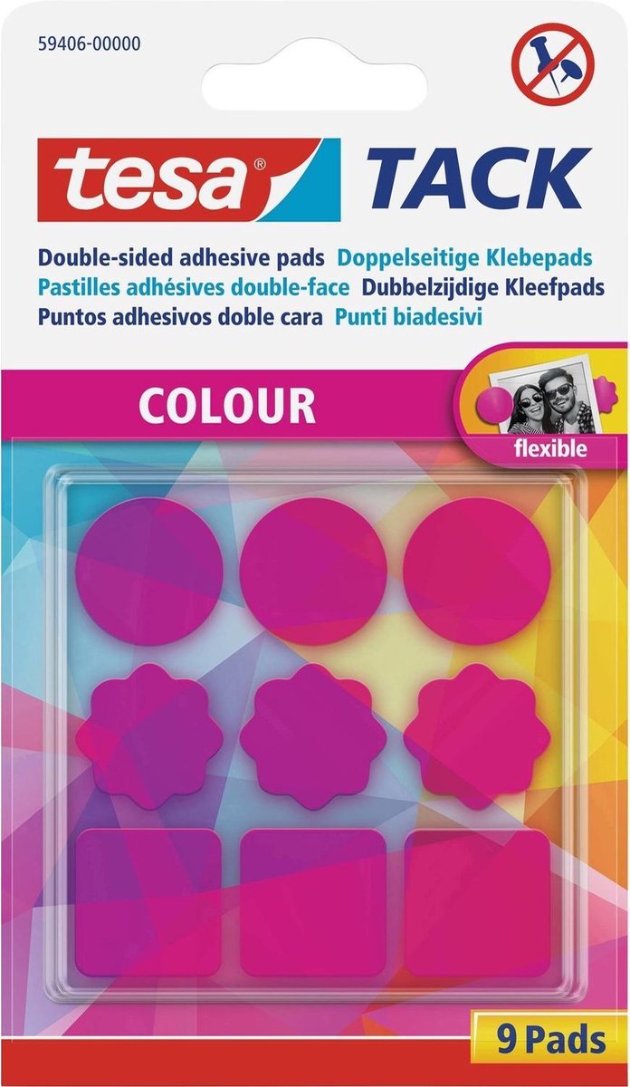 Tesa Tack Gekleurde Kleefpads, Blister Met 9 Stuks - Roze