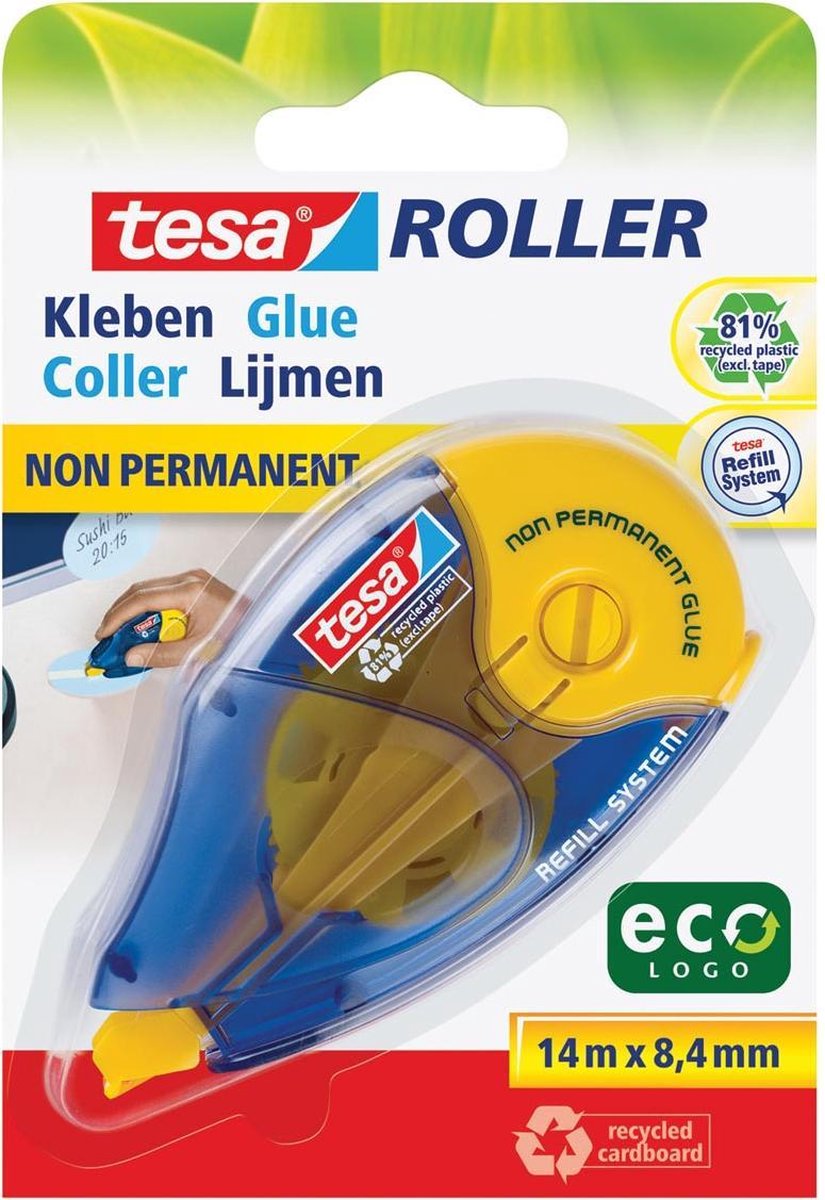 Tesa Roller Navulbare Lijmroller Niet-permanent Ecologo, Ft 8,4 Mm X 14 M, Op Blister