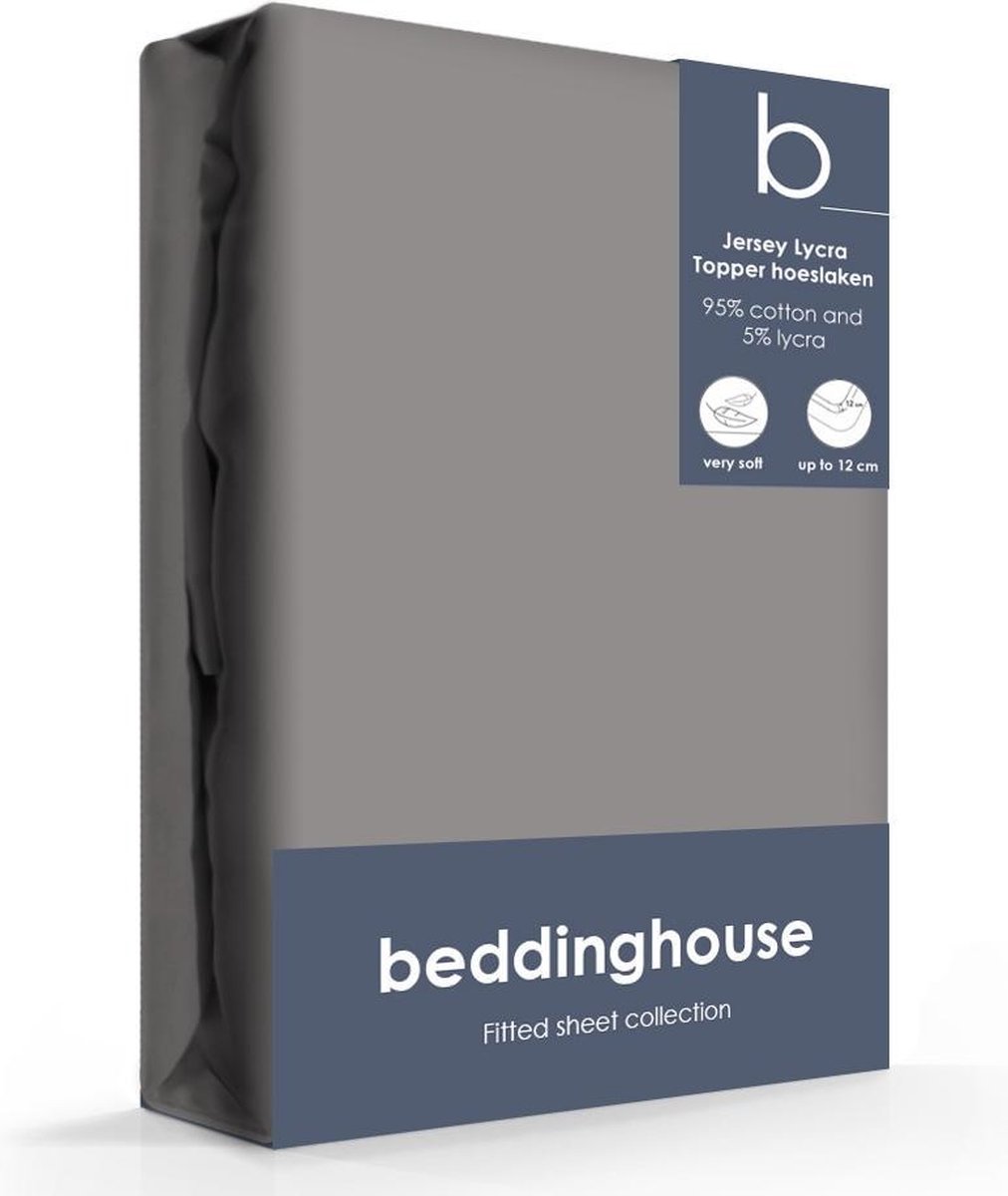 Beddinghouse Jersey Lycra Topper Hoeslaken - 95% Gebreide Katoen - 5% Lycra - 2-persoons (140/160x200/220 Cm) - - Grijs