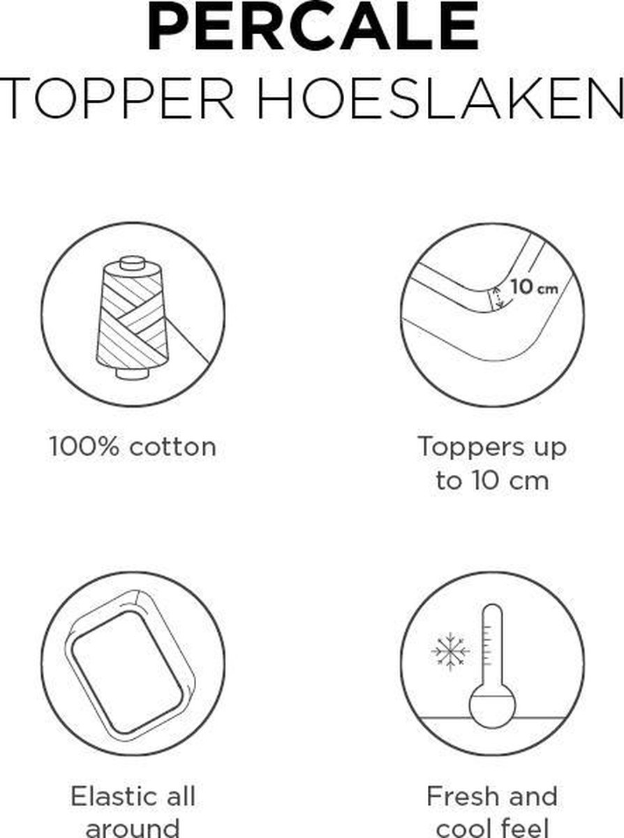 Beddinghouse Percale Katoen Topper Hoeslaken - 100% Percale Katoen - 1-persoons (80/90x200 Cm) - Off White - Wit