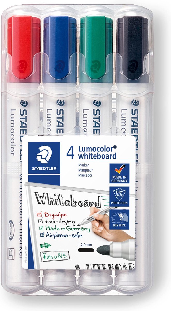 Staedtler Lumocolor Whiteboardmarker Etui Van 4 Stuks In Geassorteerde Kleuren - Wit