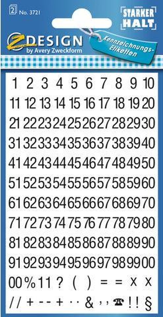 Avery Etiketten Cijfers En Letters 1-100, 2 Blad, Op Wit - Zwart