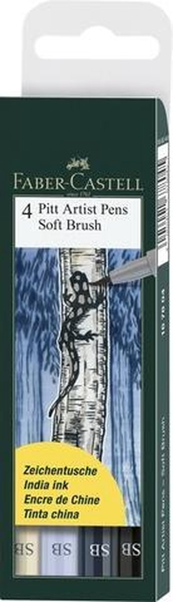 Faber Castell Tekenstift Faber-castell Pitt Artist Pen Soft Brush Etui 4 Stuks Assorti - Zwart