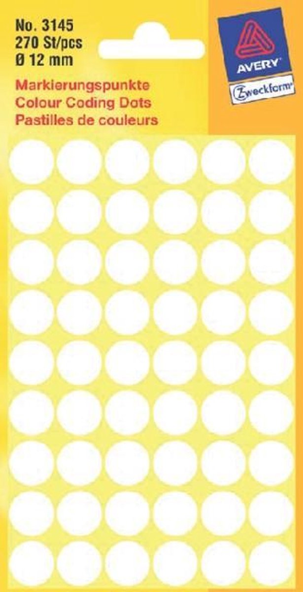 Avery Etiket Zweckform 12mm Rond 5 Vel A 54 Etiketjes - Wit