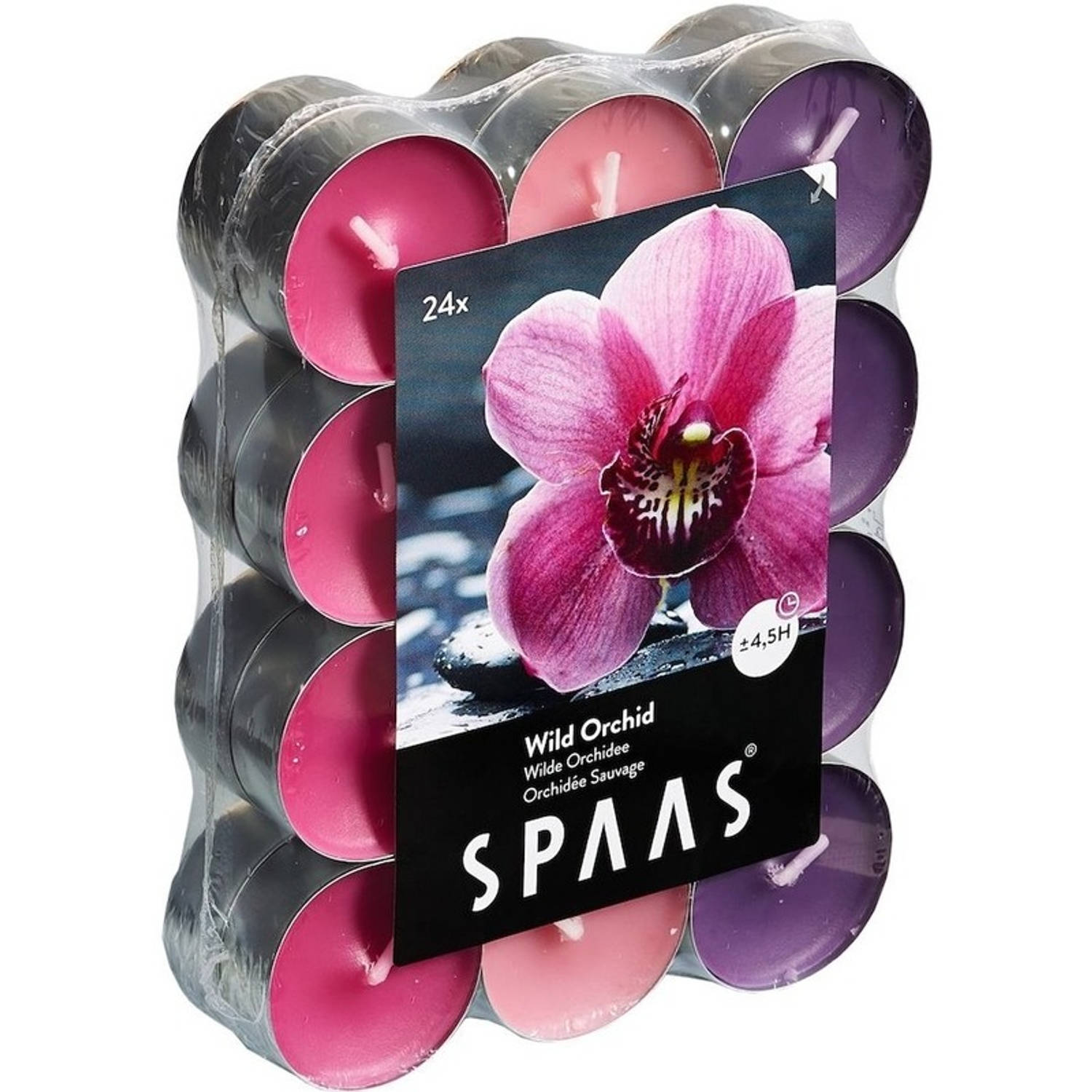 Spaas 24x Geurtheelichtjes Wild Orchid 4,5 Branduren - Geurkaarsen Orchidee Bloemen Geur - Waxinelichtjes