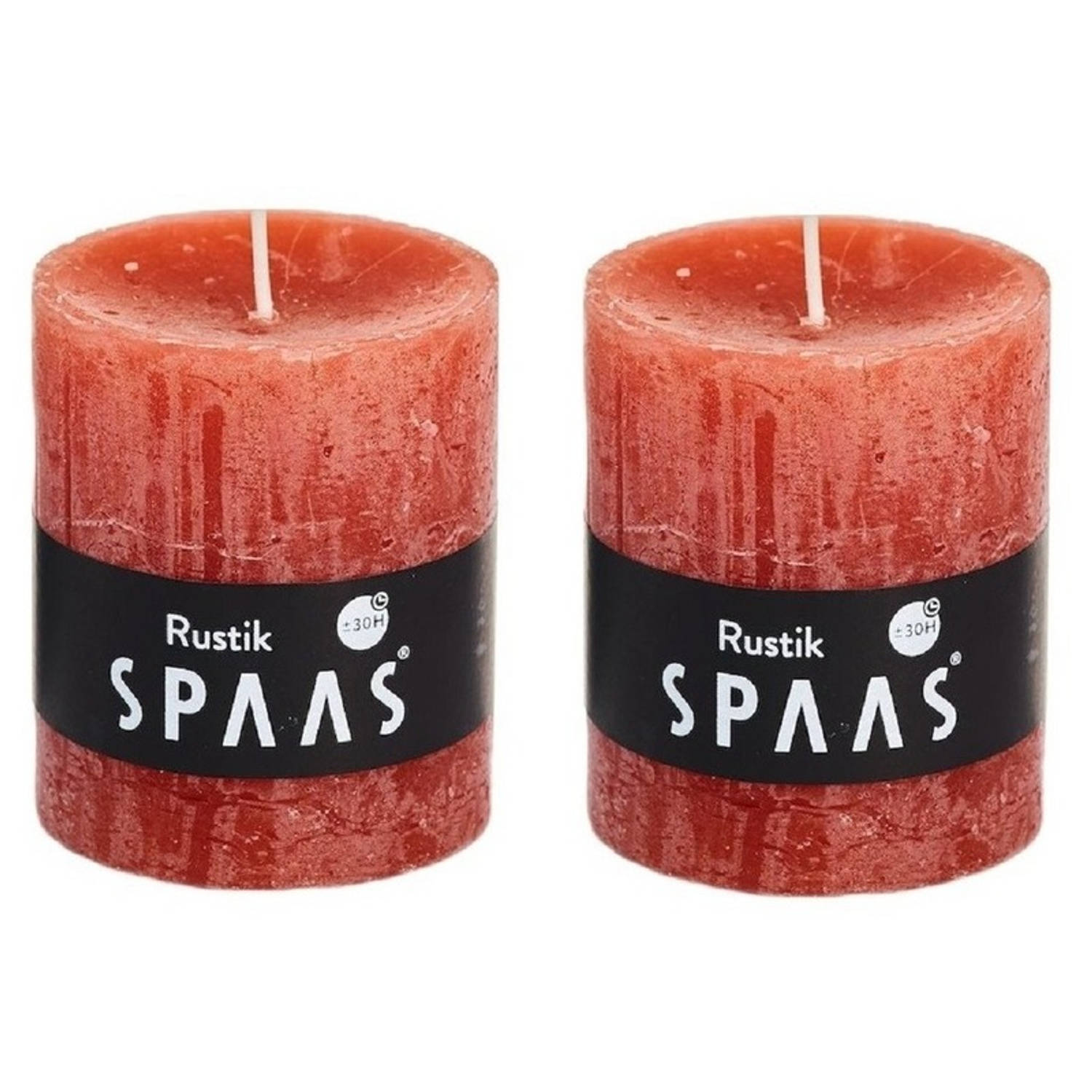 Spaas 2x Rustieke Cilinderkaarsen/stompkaarsen 7 X 8 Cm 30 Branduren - Geurloze Kaarsen - Woondecoraties - Oranje