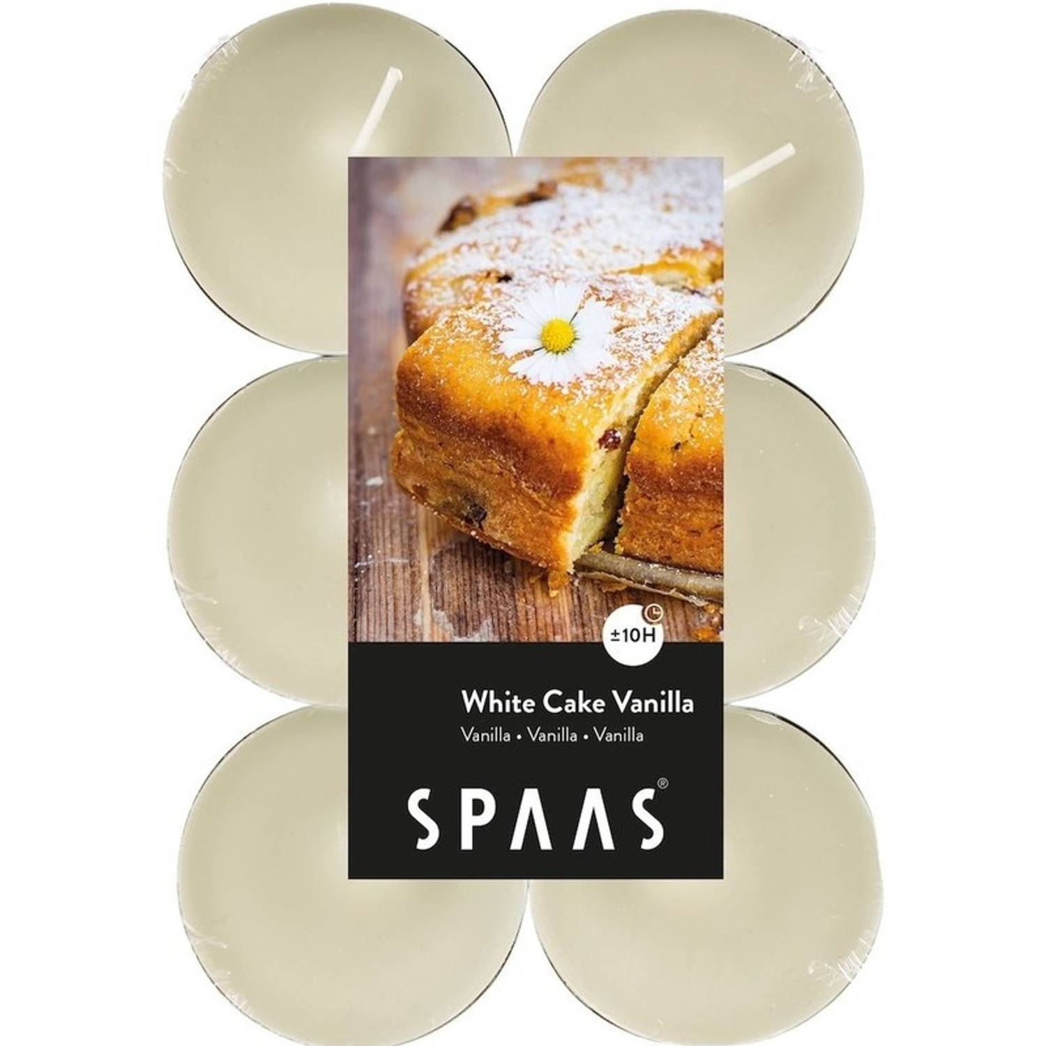 Spaas 12x Maxi Geurtheelichtjes White Cake Vanilla 10 Branduren - Geurkaarsen Cake/vanille Geur - Grote Waxinelichtjes