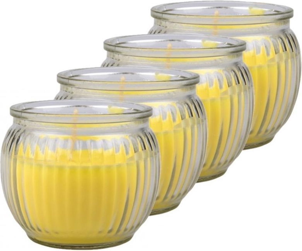 4x Gele Citronella Geurkaarsen In Glazen Houder 7 X 6 Cm - Insectenwerende Kaarsen - Citronellakaars Tegen/anti Muggen - Geel