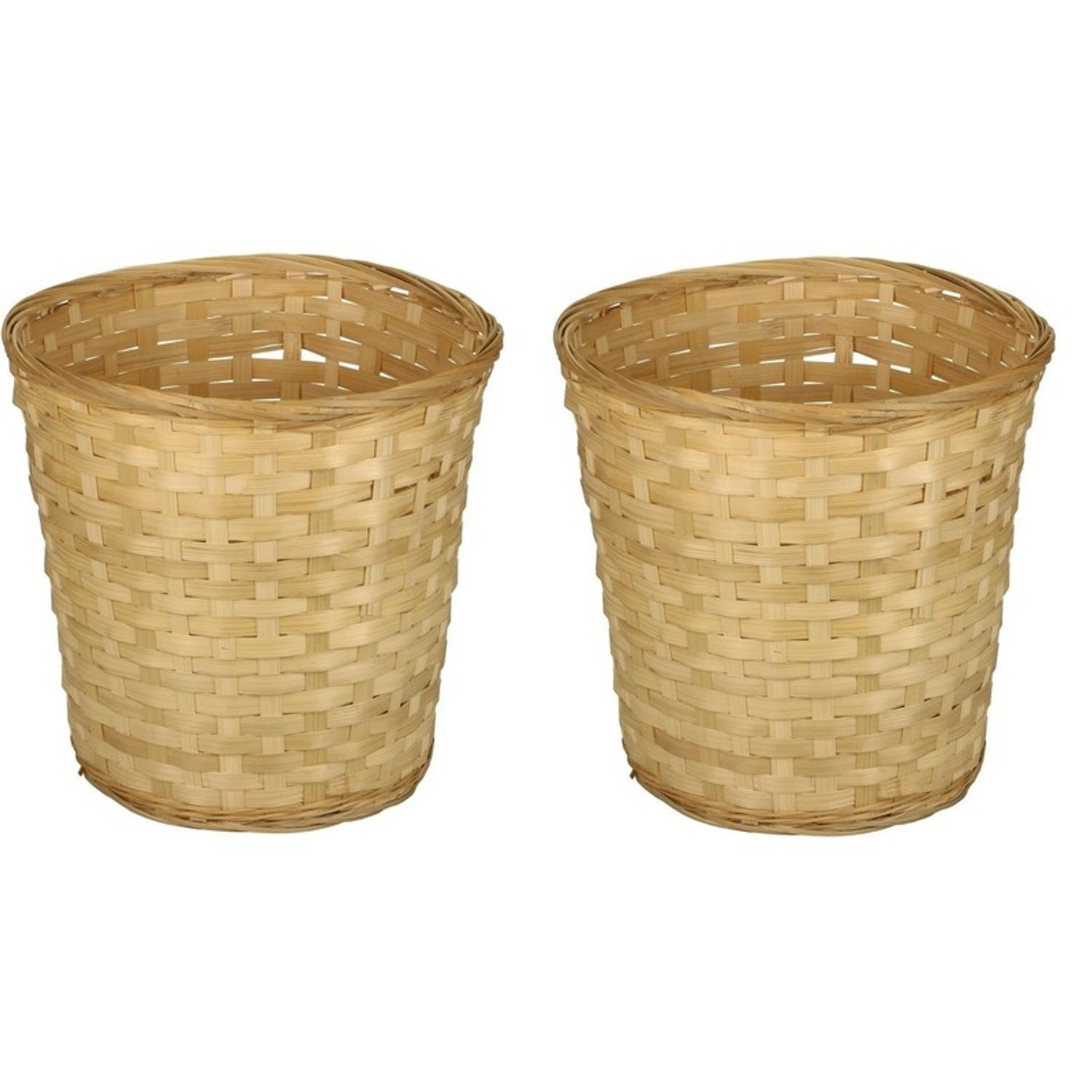 2x Ronde Rieten/bamboe Mand 25 X 24 Cm - Keuken Artikelen Opberg Manden - Huis Decoratie - Beige