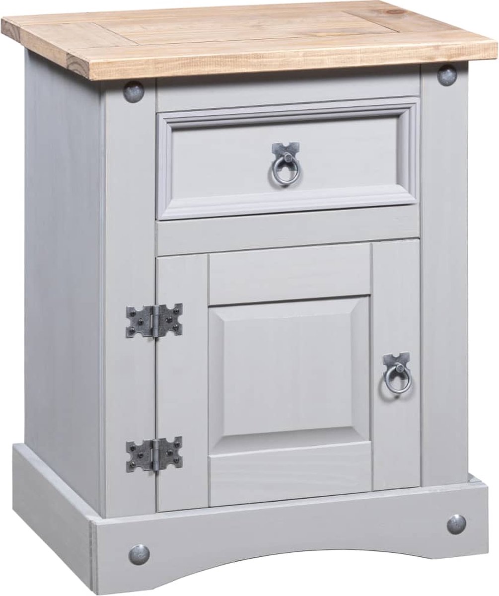 Vidaxl Nachtkastje 53x39x67 Cm Mexicaans Grenenhout Corona-stijl - Grijs