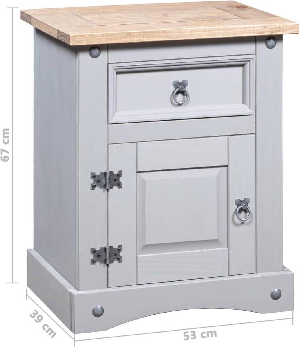 Vidaxl Nachtkastje 53x39x67 Cm Mexicaans Grenenhout Corona-stijl - Grijs