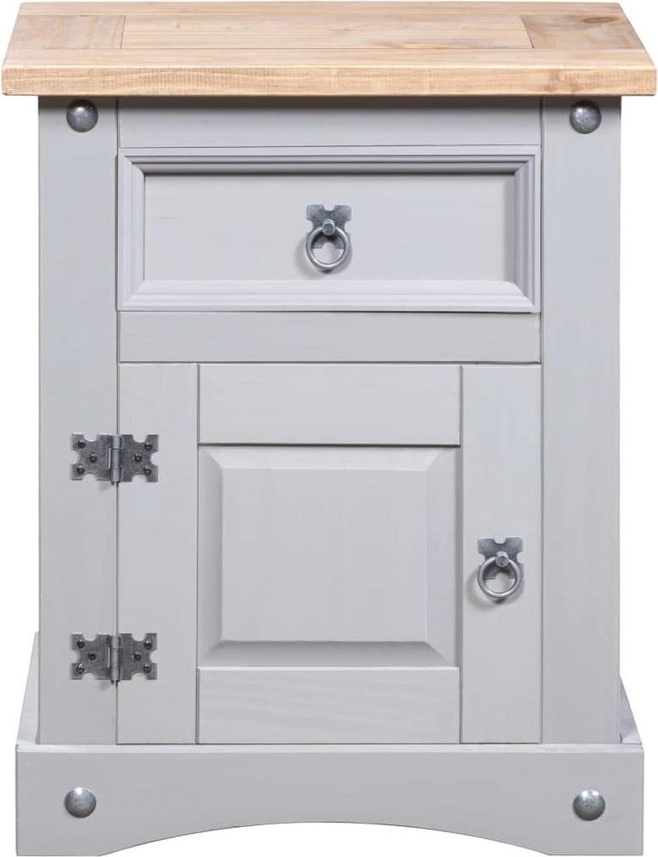 Vidaxl Nachtkastje 53x39x67 Cm Mexicaans Grenenhout Corona-stijl - Grijs