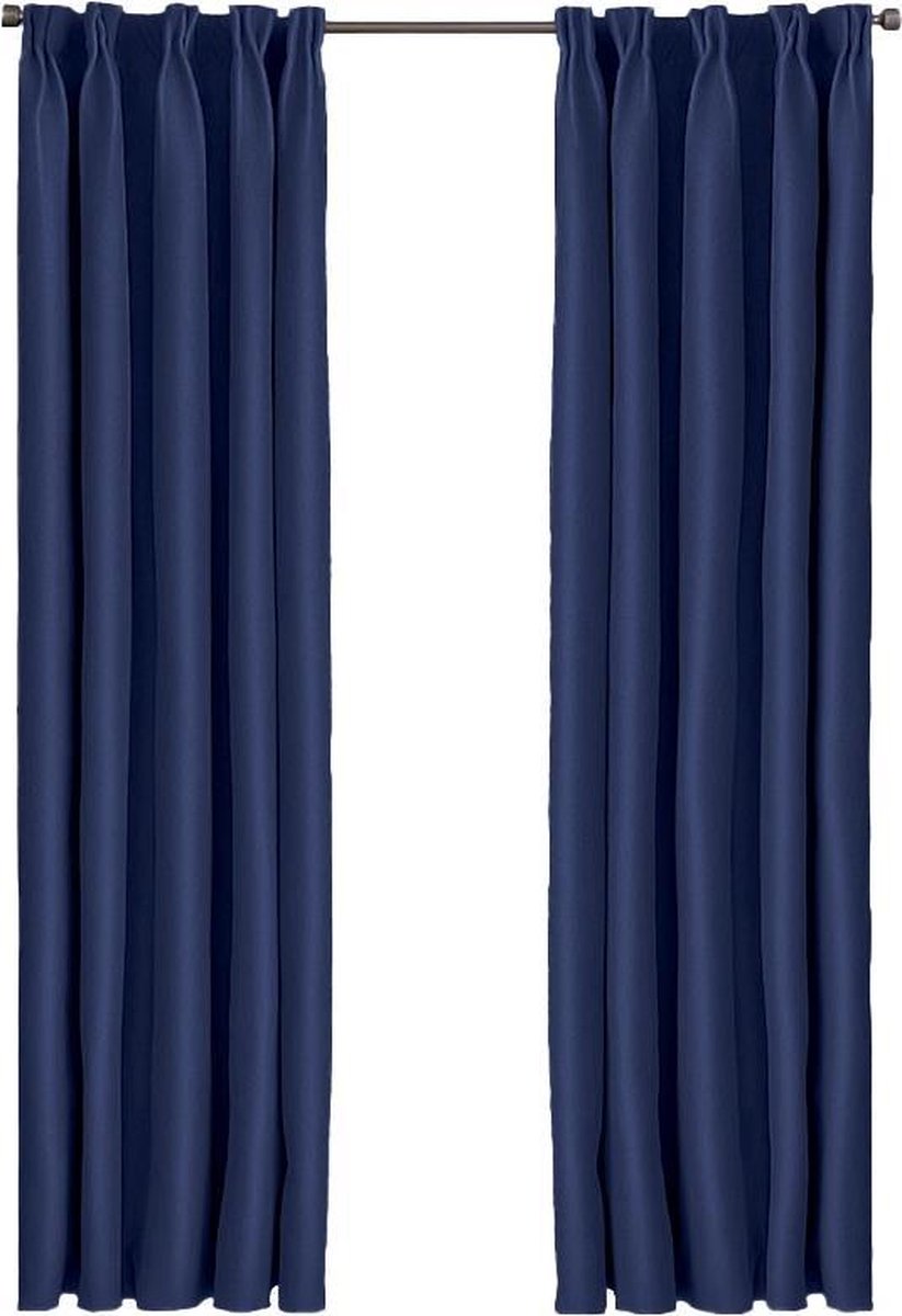 Larson - Luxe Verduisterend Gordijn Met Haken - 300x250 Cm - Dark Blue - Blauw