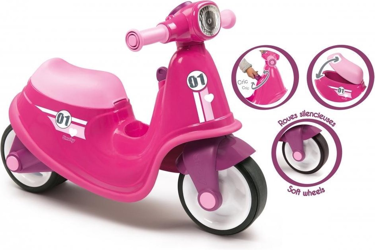 Smoby Autopeddrager + Stille Wielen - Roze