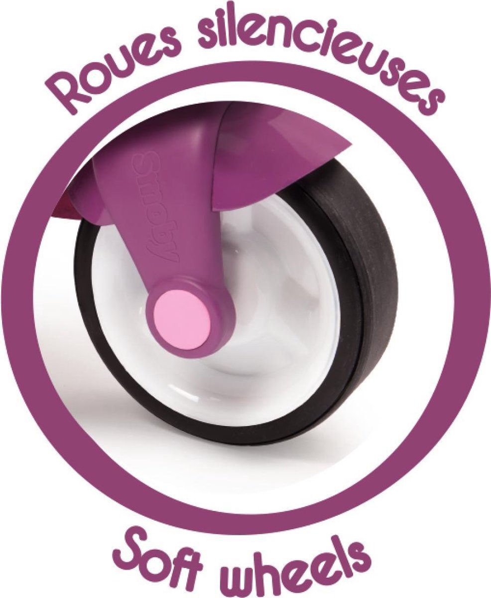 Smoby Autopeddrager + Stille Wielen - Roze