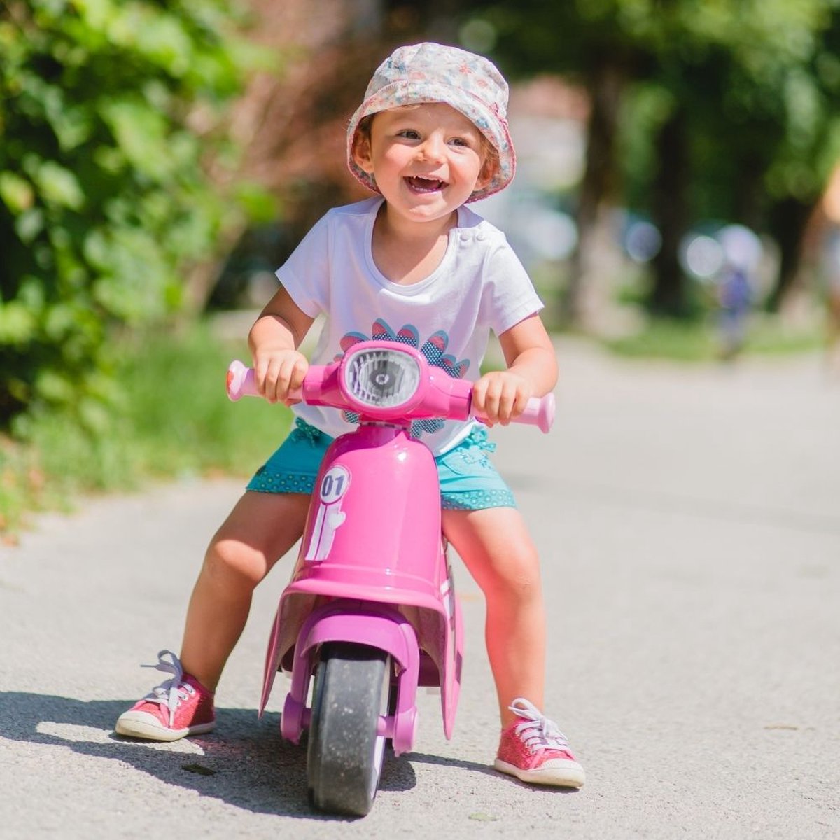 Smoby Autopeddrager + Stille Wielen - Roze