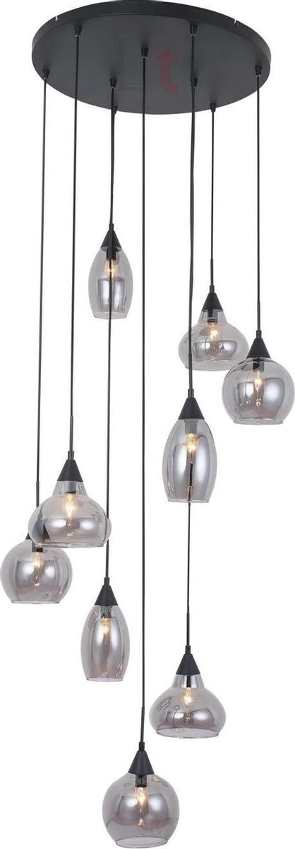 Freelight Hanglamp Macchia 9 Lichts Ø 60 Cm Vide Rook Glas - Zwart
