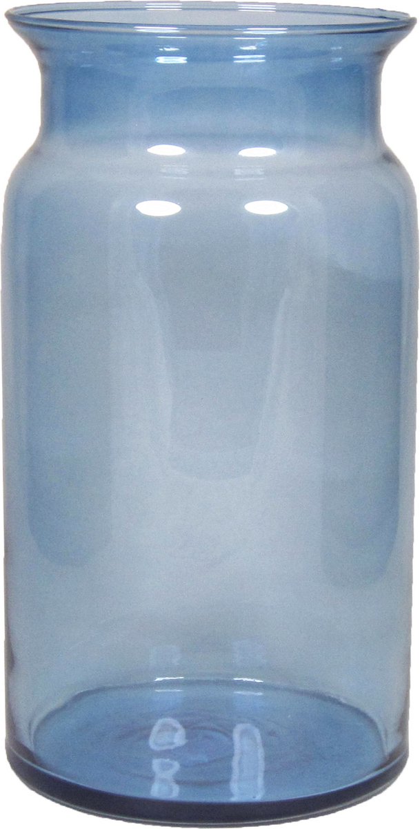 Glazen Melkbus Vaas/vazen 7 Liter Met Smalle Hals 16 X 29 Cm - Bloemenvazen Van Glas - Blauw