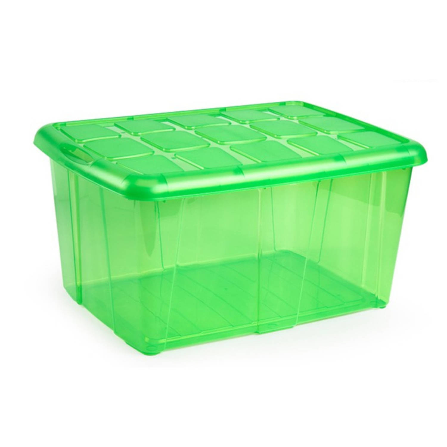 Forte Plastics 1x Opslagbakken/organizers Met Deksel 60 Liter 63 X 46 X 32 Transparant - Organizers/opbergbakken - Groen